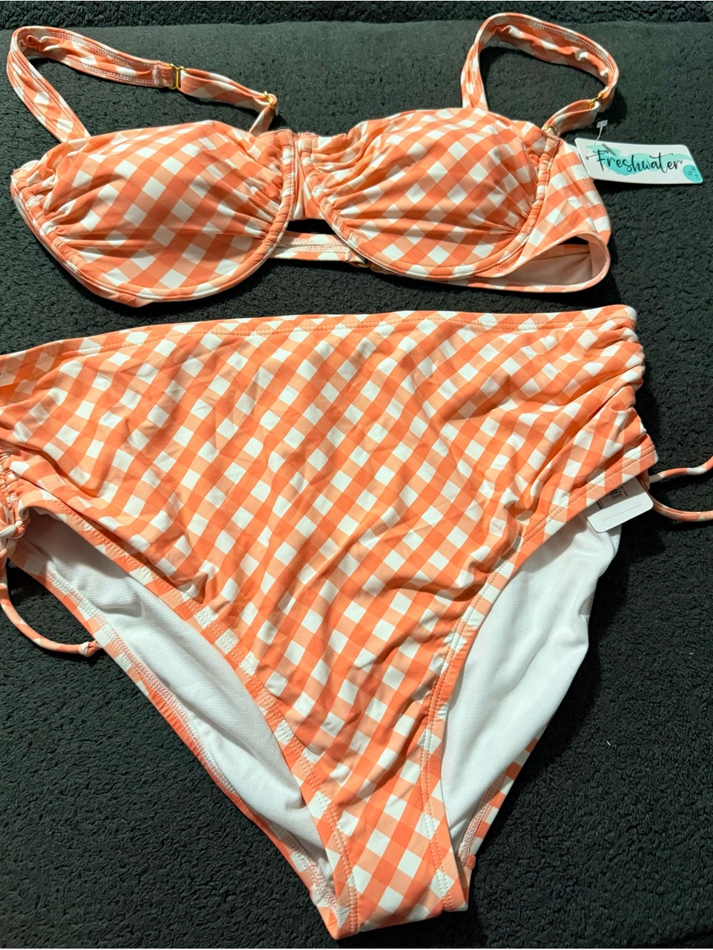 Freshwater Orange Gingham High-Waist Bikini Set